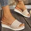 Fashion Summer Mesh Platform Slippers Women 2025 Beach Pull On Wedge Slippers for Women Solid Plus Size Woman Slides