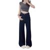 Dark Blue High-Waist Retro Straight-Leg Jeans for Women - Floor-Length, Wide-Leg Casual Pants for Autumn