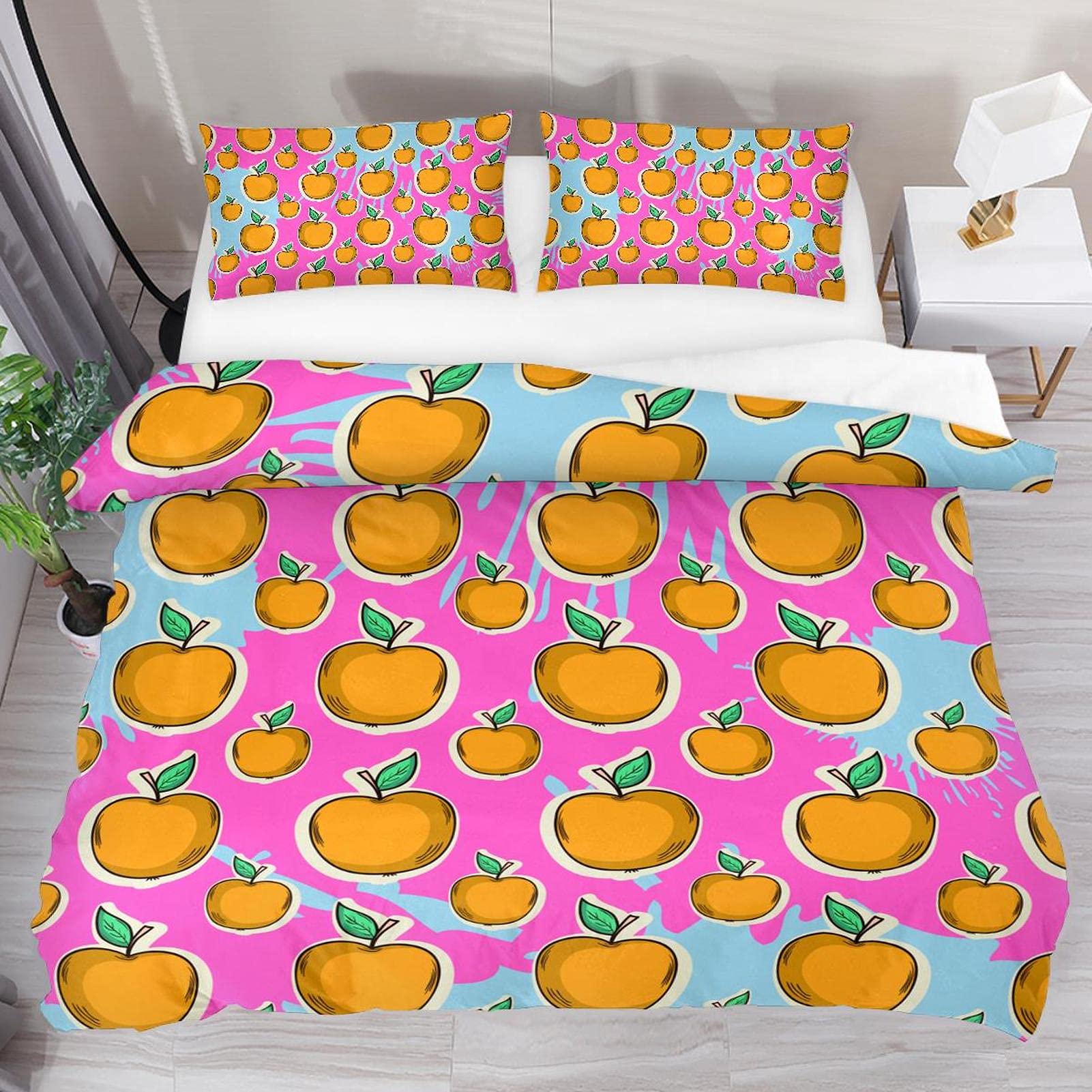 

Комплект постельного белья с рисунком красного яблока, комплект постельного белья из 3 предметов с рисунком акварельных яблок для детей, пододеяльник из полиэстера с фруктовой тематикой EU Single(135x200cm)
