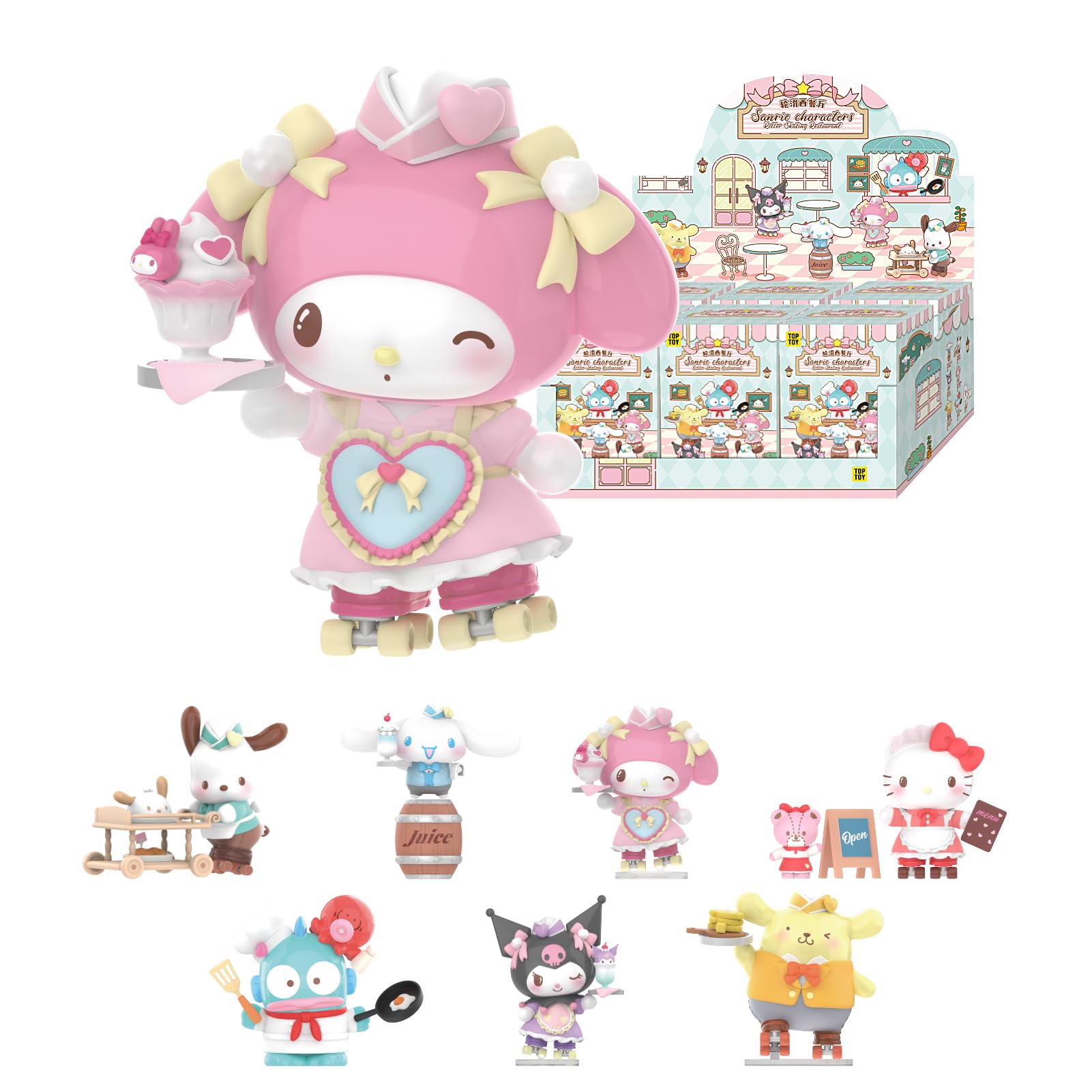 

ЛУЧШАЯ ИГРУШКА Персонажи Sanrio Серия Роликовые коньки Дайнер Коробка 6 Гашапон Фигурка-сюрприз Мягкий винил ПВХ Премиальная игрушка Подарок на день рождения Рождественский подарок