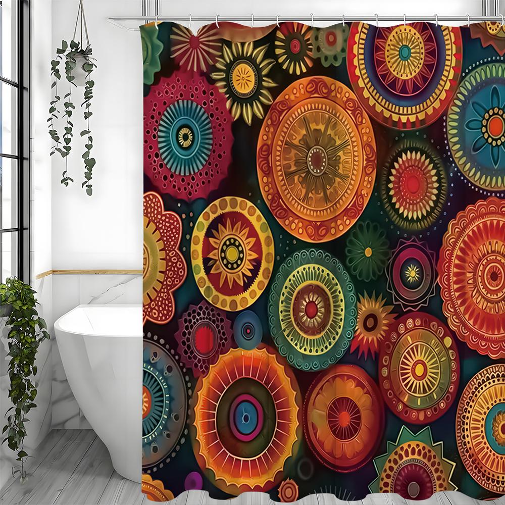 Colorful Circle Pattern Shower Curtain, Bathroom Decorative Shower Curtain, Waterproof Shower Curtain with Hooks