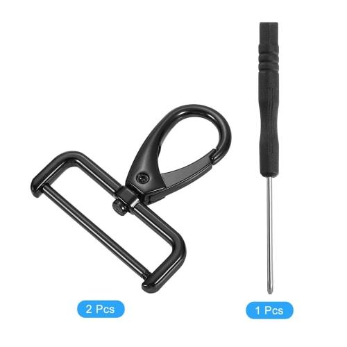uxcell 38mm Inner Diameter Screw-On D-Ring Square Keychain Key Ring Lever Rotating Snap Hook Removal Craft Hook with Screwdriver, 2 Pieces Black