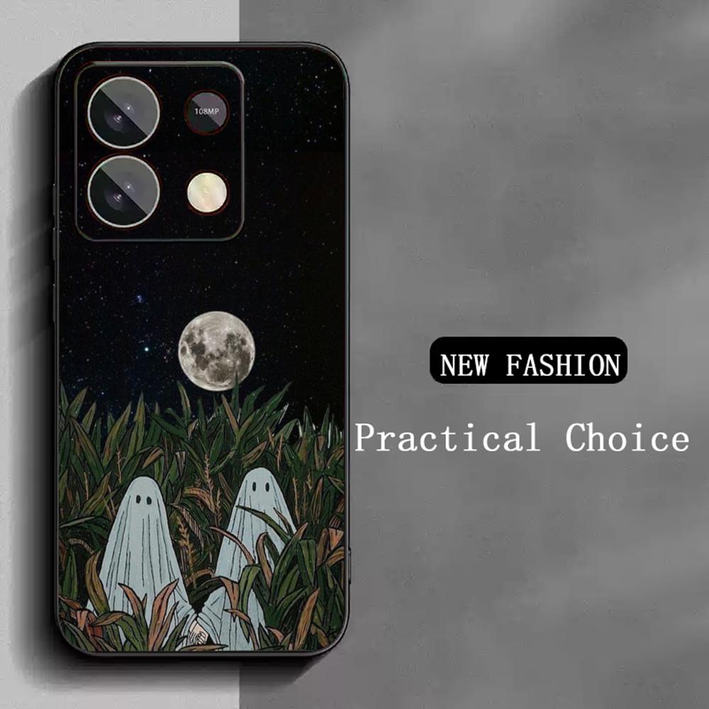 Moon Fashion art pattern design ins Phone Case For Redmi Note 14 13 12 11 Pro Plus S 5G 14C A3 Soft Black Phone Cover