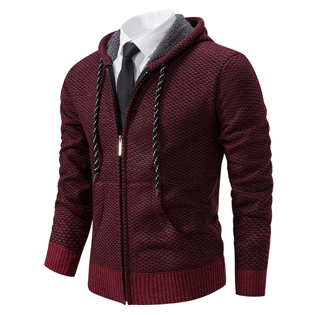 Men's Plush And Thick Solid Color Sweater Men's Clothing Jacket Hooded Cardigan
