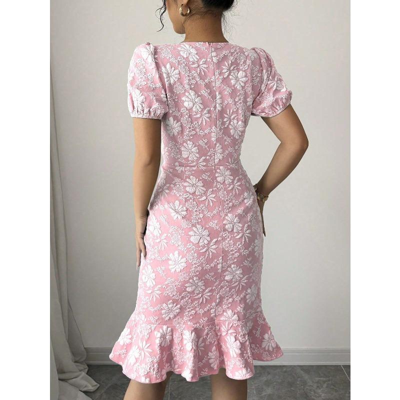 Vestiti casual da donna con stampa a fiori, a maniche corte, con scollo a V e vita alta, estivi e primaverili