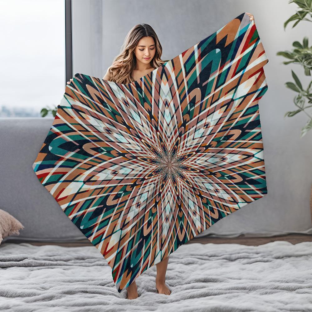 Iridescent Abstract Geometric Pattern Acrylic Velvet Throw Blanket Sofa Bed Decorative Home Decor Gift