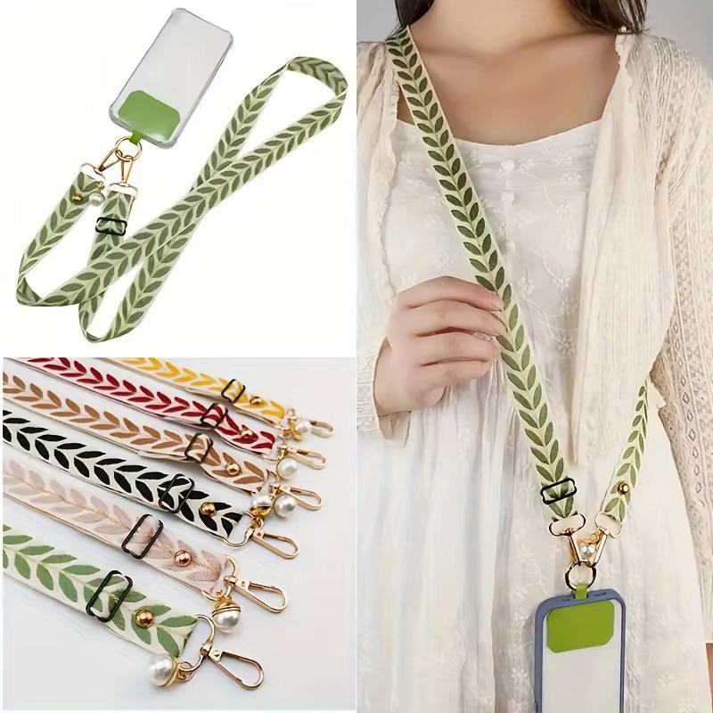 Adjustable Mobile Phone Lanyard Crossbody Card Neck Cord Clip Hang Lanyard Cute Pearl Hanging Ornaments Charm Anti-lost Lanyard