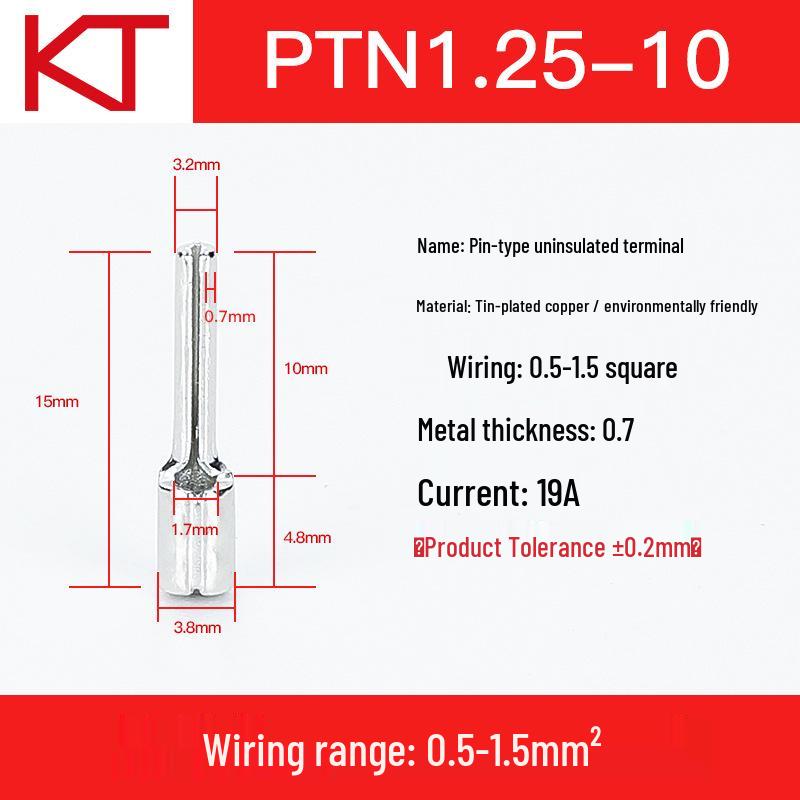 Kaisheng Pin Type Bare End Terminal Copper Crimp Connector, Purple, PTN1.25-10-12-13-16-18.