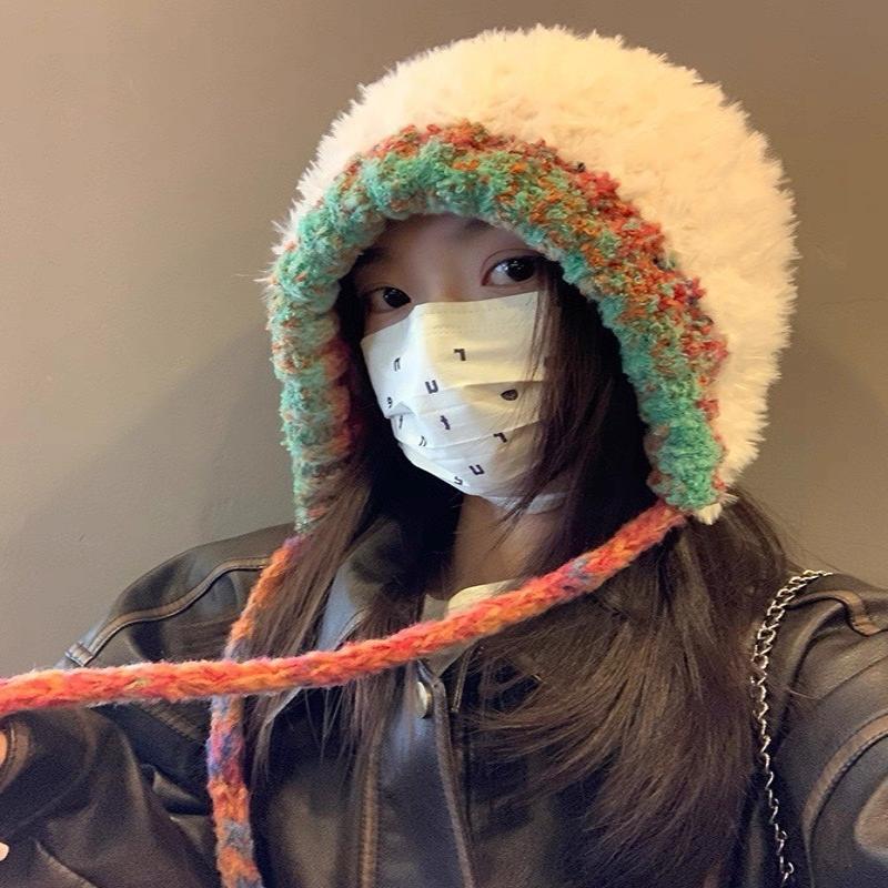 Winter Women Warm Ear Protecting Cap Fashionable And Versatile Knitted Cap Dual Purpose Crossbody Bag Hooded Cap