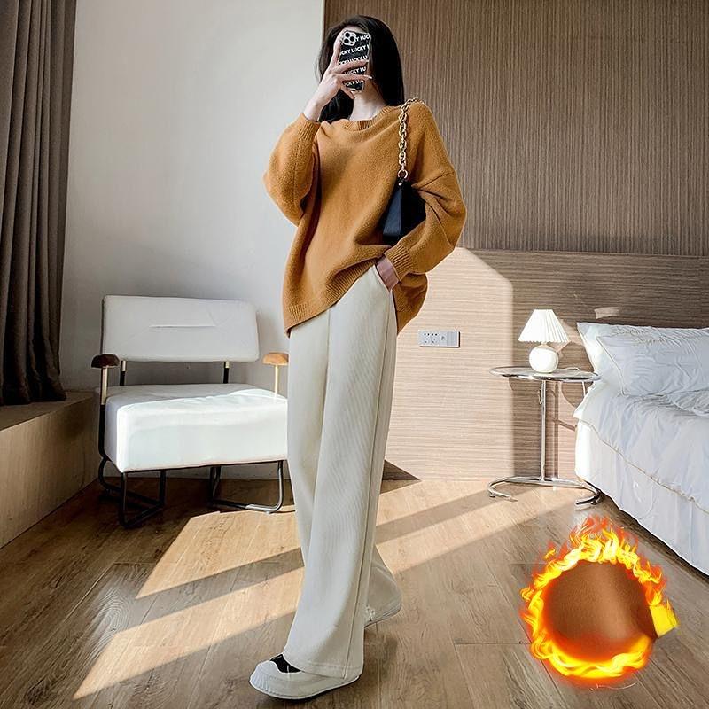 

Утепленные широкие брюки с подкладкой, женские осенние и зимние брюки большого размера, свободные повседневные вельветовые прямые брюки с высокой талией, женские XXL белый