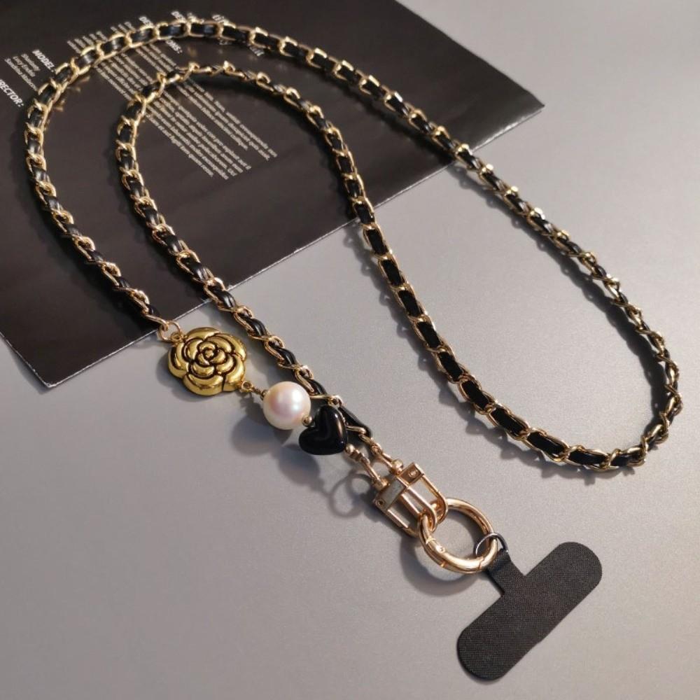 Camellia Crossbody Phone Rope Metal Chain Mobile Phone Strap Hanging Ornaments