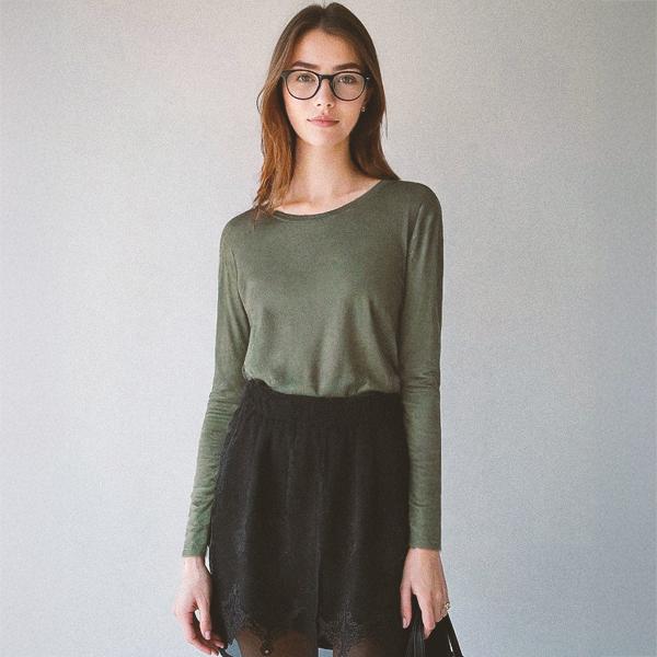 Studio 235 Summer Boyfit Modal U-Neck Long Sleeve Olive Free