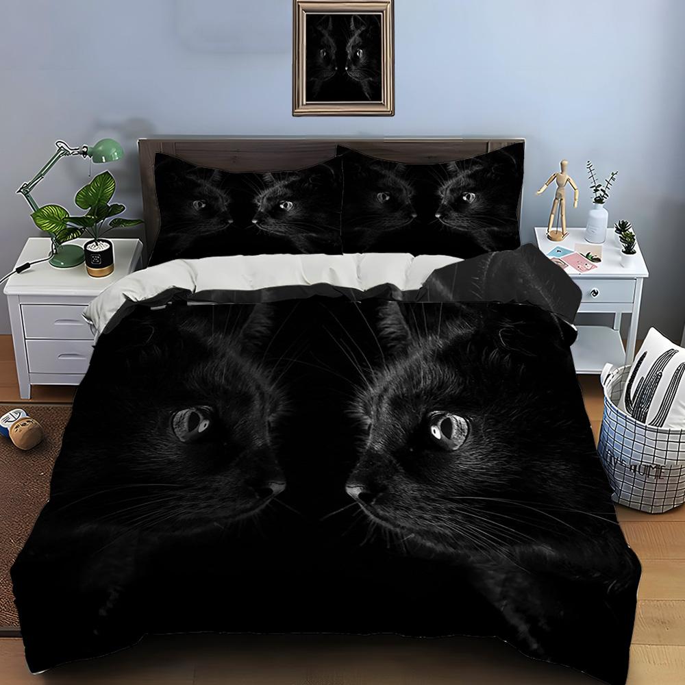 Black Cat Print Bedding Set Duvet Cover 1 Duvet Cover 2 Pillowcases Adult and Kids Bedding Set Luxury Comforter Bedding Sets