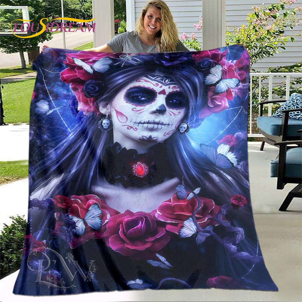 Gothic Horror Female Skull Dead Girl 3D Soft Plush Blanket,Flannel Blanket Throw Blanket for Living Room Bedroom Bed Sofa Picnic