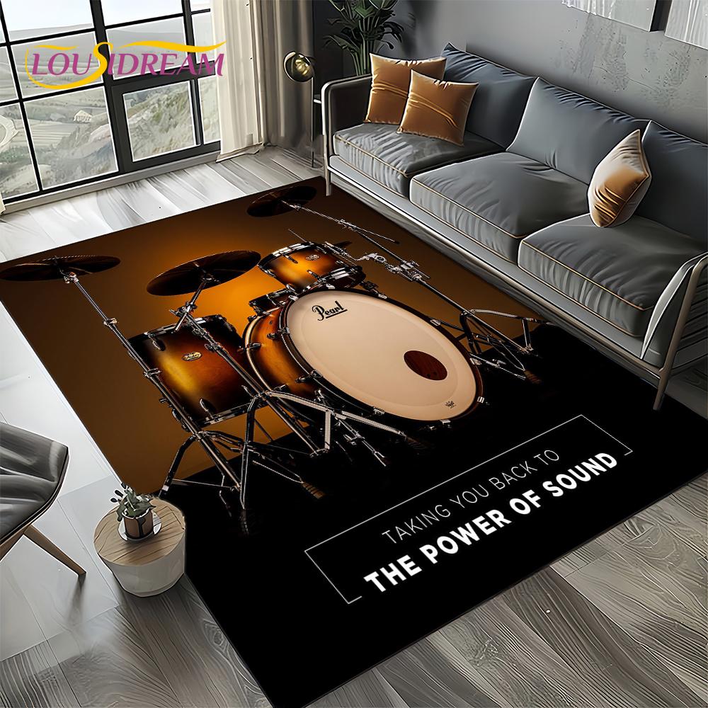 3D Cymbal DW Drum Kit Drum Set Music Instruments Carpet Rug for Living Room Bedroom Home Sofa Decoration,Kids Non-slip Floor Mat
