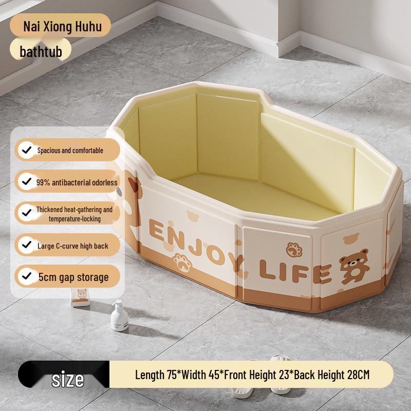 Eco-Friendly Portable Folding Baby Bathtub: Thick, Insulated, Large Sit & Lie Design with Quick Open, No Installation Required, Cartoon Patterned.