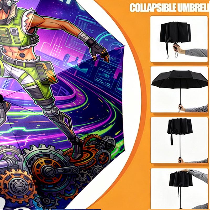 Custom Name Personalized Apex Legends Print Umbrella, Auto Open Close, 8‑Rib Sturdy Frame, Commute Camping Hiking Use, Birthday Gift