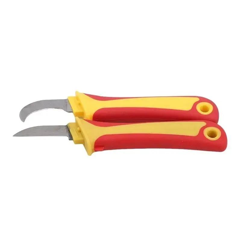 Electrician Knife Insulated Cable Stripping Snips Straight Curved Hook Fixed Blade Wire Stripper Peeling Hand Tool