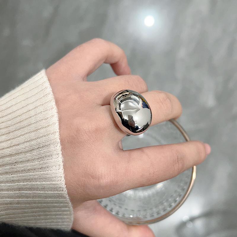 Exaggerated Metal Big Oval Open Rings For Women Men Punk Gold Color Spherical Smooth Chunky Statement Rings Zircon Gift