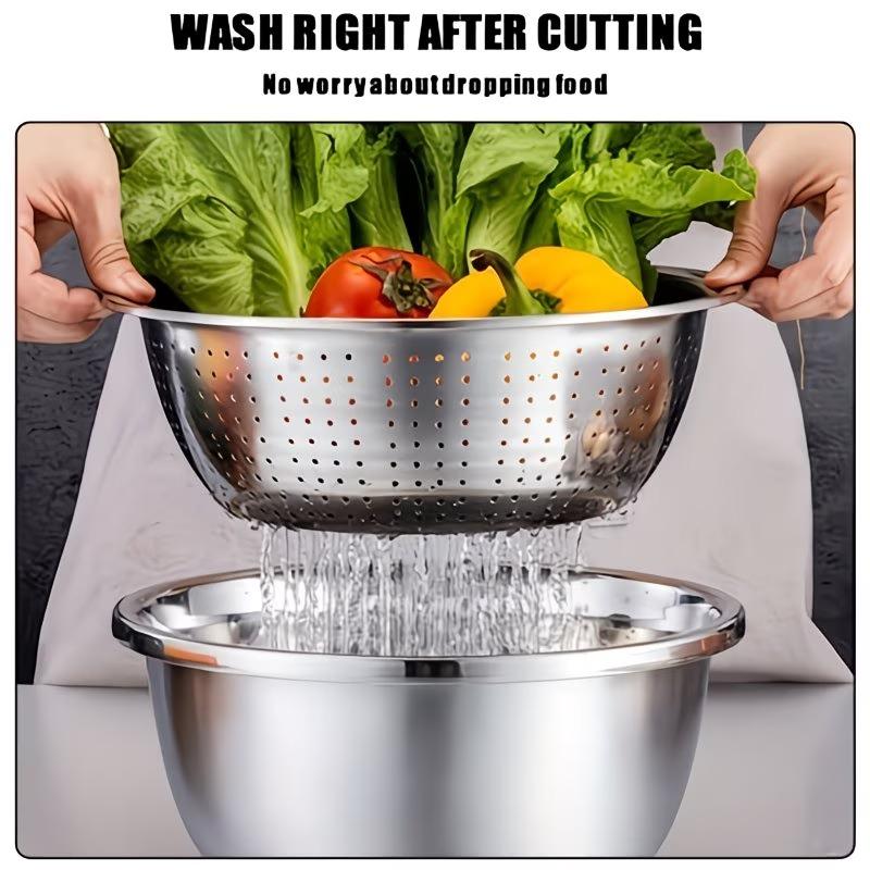 1-2Sets Space Saving Stainless Steel Grater and Colander Set Multi Function Vegetable Slicer Shredder for Kitchen Washing Bowl