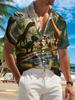 New Men's Casual Short-Sleeve Shirt, Prehistoric Valley Dinosaurs At Play, Versatile Holiday Party and Commuting Casual Top, Polyester Fiber Fabric,