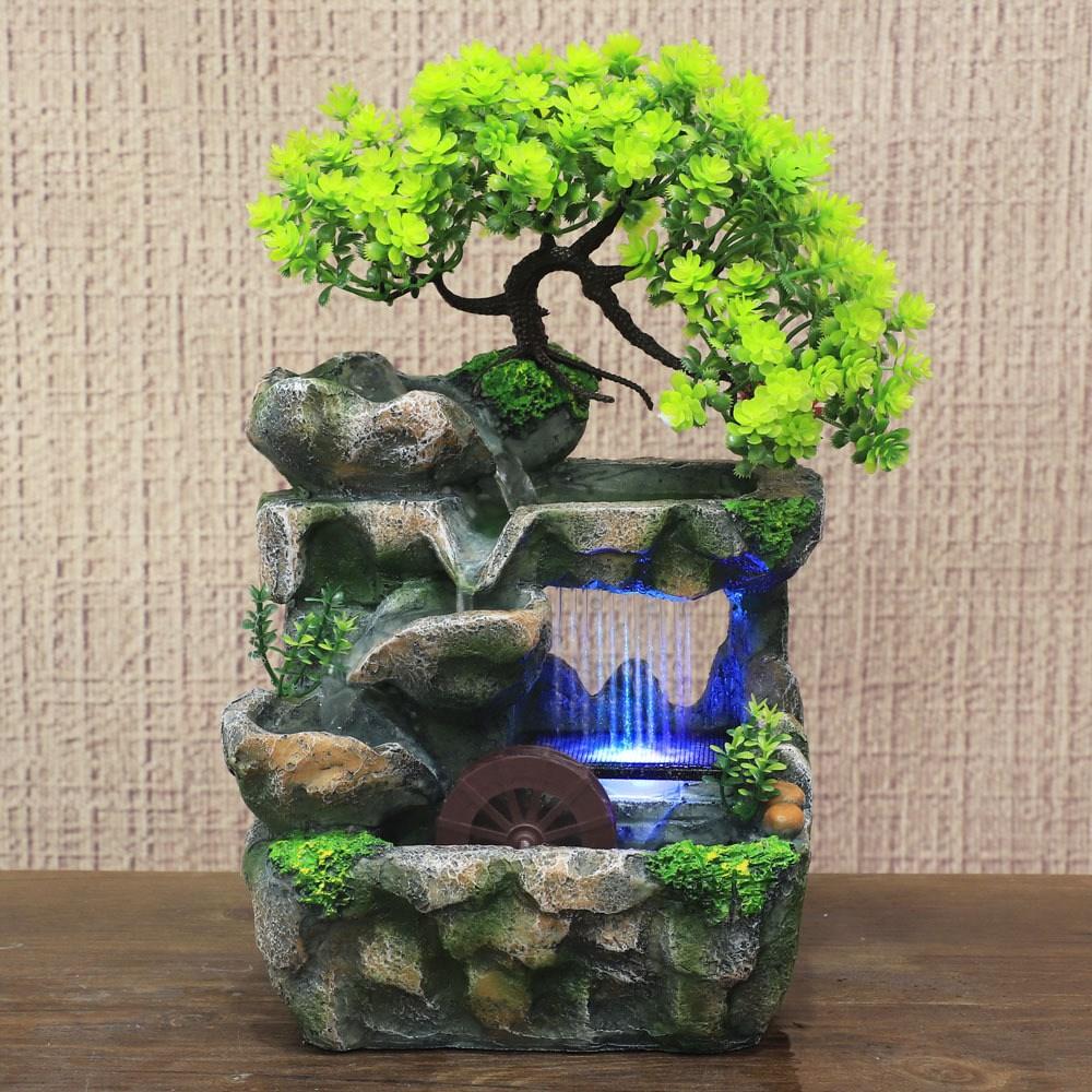 Tabletop Fountain with LED Lights, 7-Color Changing Rockery Waterfall for Home Office, Relaxing Sound Therapy