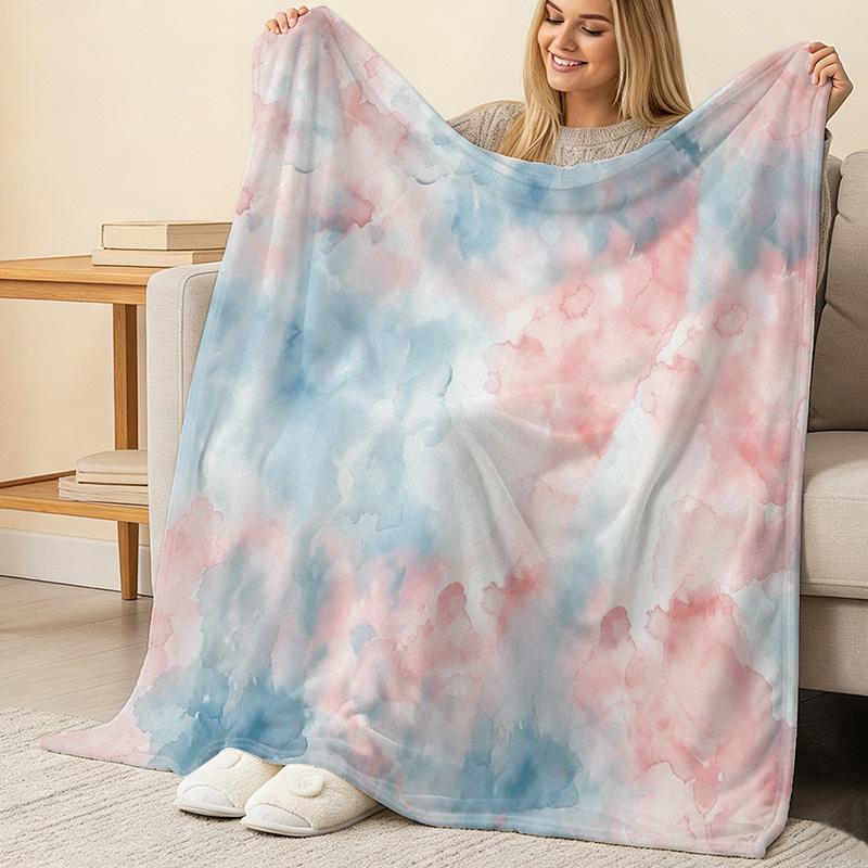 Watercolor Print Soft Plush Flannel Blanket - Warm Anti-Shedding Single Size Throw for Halloween Christmas, Cozy Bedroom Home Decor