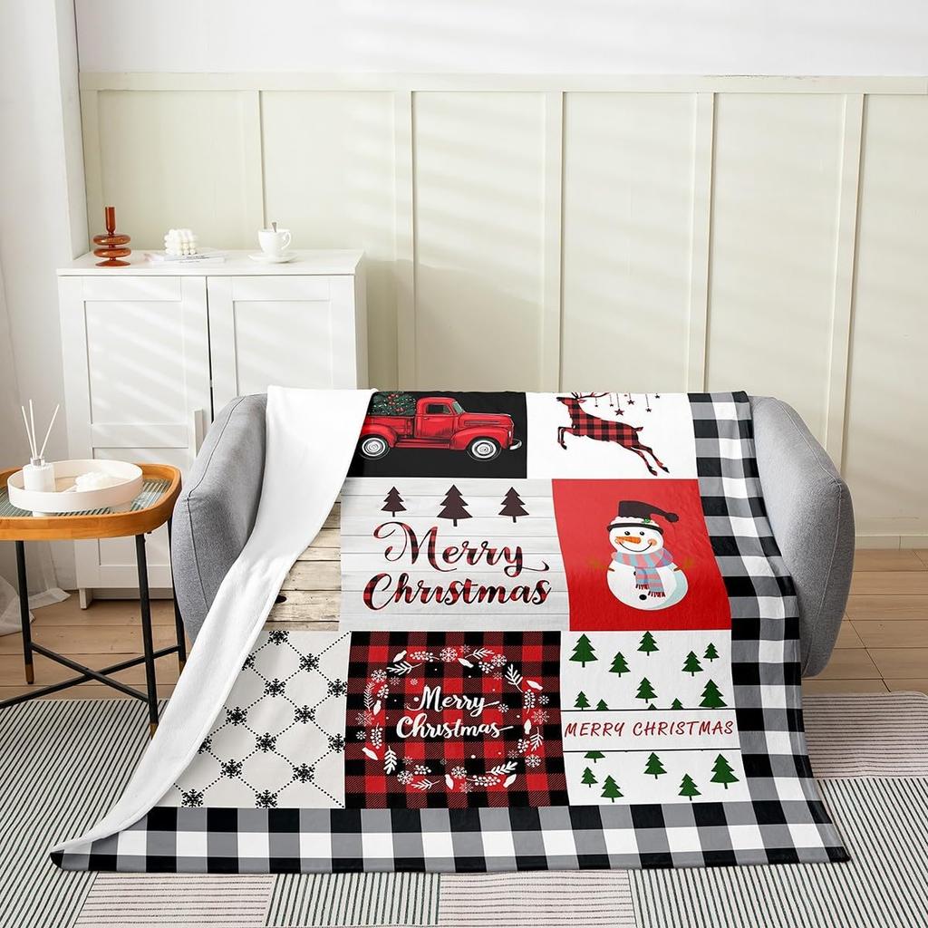 Gingerbread Xmas Flannel Blanket Blue Christmas Tree Candy Throw Blanket Western New Year Theme Cozy Throws for Bed Couch Sofa