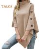 Women Sweater Tops High Collar Solid Color Cape Style Sweater Coat Button Decoration Loose Fit Casual Commuting Knitting Top