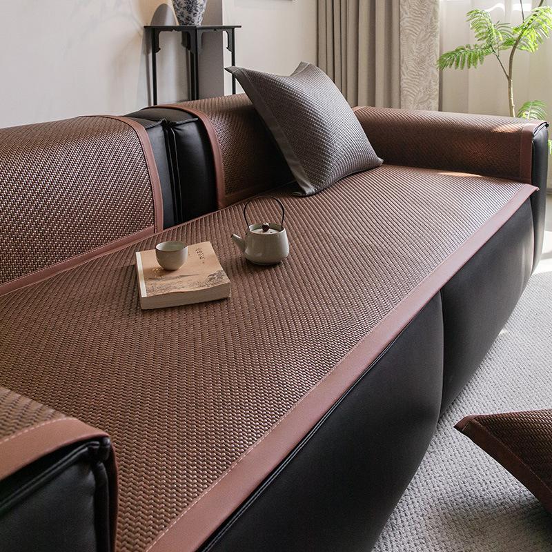Cool Straight-Row Leather Sofa Cushion  New Light Luxury High-End Summer Seat Cushion Non-Slip Leather Sofa Cover Mat