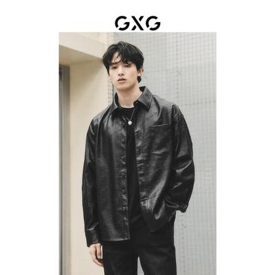 GXG Men's Black Patterned Lapel Shirt
