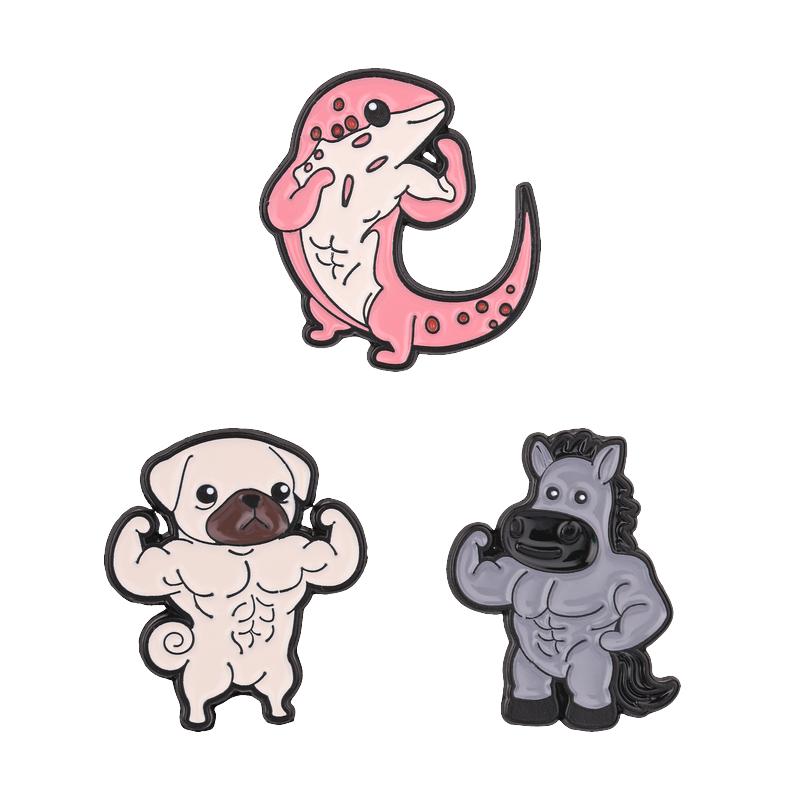 Xiaomi Muscular Animal Cartoon Enamel Pin Strong Muscular Leopard Gecko Pug Horse Brooch Bag Lapel Badge Jewelry Gift for Gym Lovers