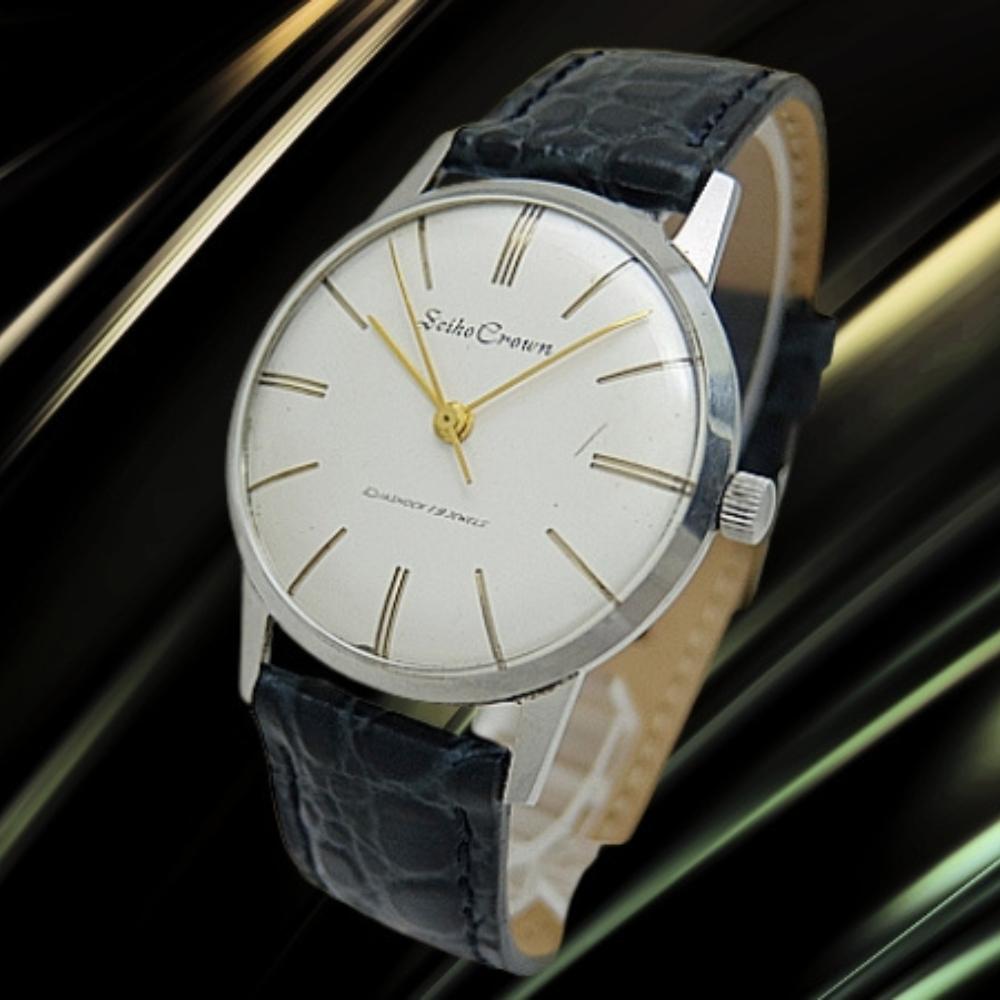 Seiko Crown 19J Ref.J14022 SS Black Letter First Logo Dial Earliest Model Manual Winding No Strap Used