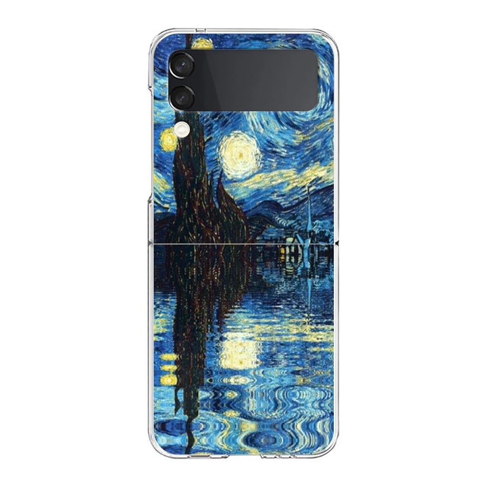 

Phone Cover For Samsung Galaxy Z Flip 7 6 5 4 Case Transparent For Samsung Z Flip 3 Hard PC Van Gogh Art Starry Night Aesthetics Z Flip 6