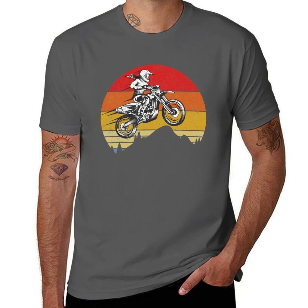 Motocross Girl Dirt Bike Retro Sunset T-Shirt Holiday Party T-Shirt For Unisex