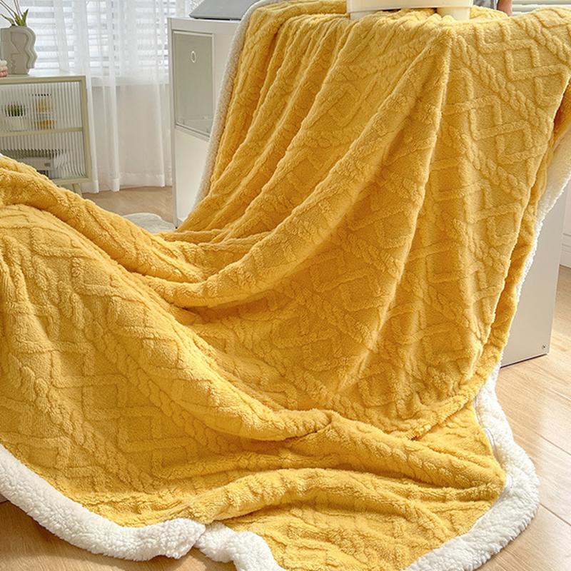 Lamb Wool Thick Winter Blanket Double Side Microfiber Flannel Throw Blanket for Bed Comfortable Super Soft Warm Comforter Double
