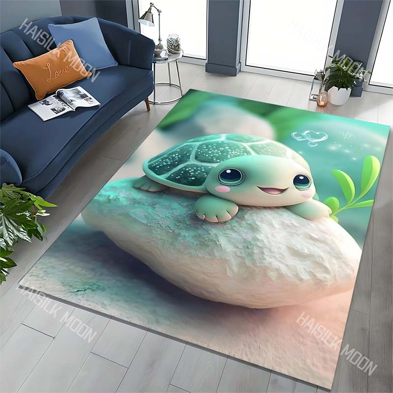 1PC Cute Little Turtle Print Carpet for Living Room Bedroom Bedside Floor Mat Sofa Table Area Rugs Home Decor Luxury Gift