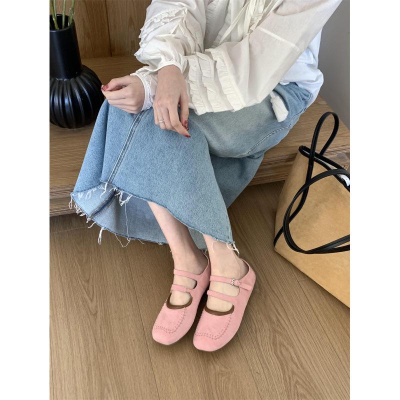 

Retro ugly cute flat-bottomed Loafu Doudou shoes for women s new niche double-breasted buckle shallow single shoes for women 40 рожевий
