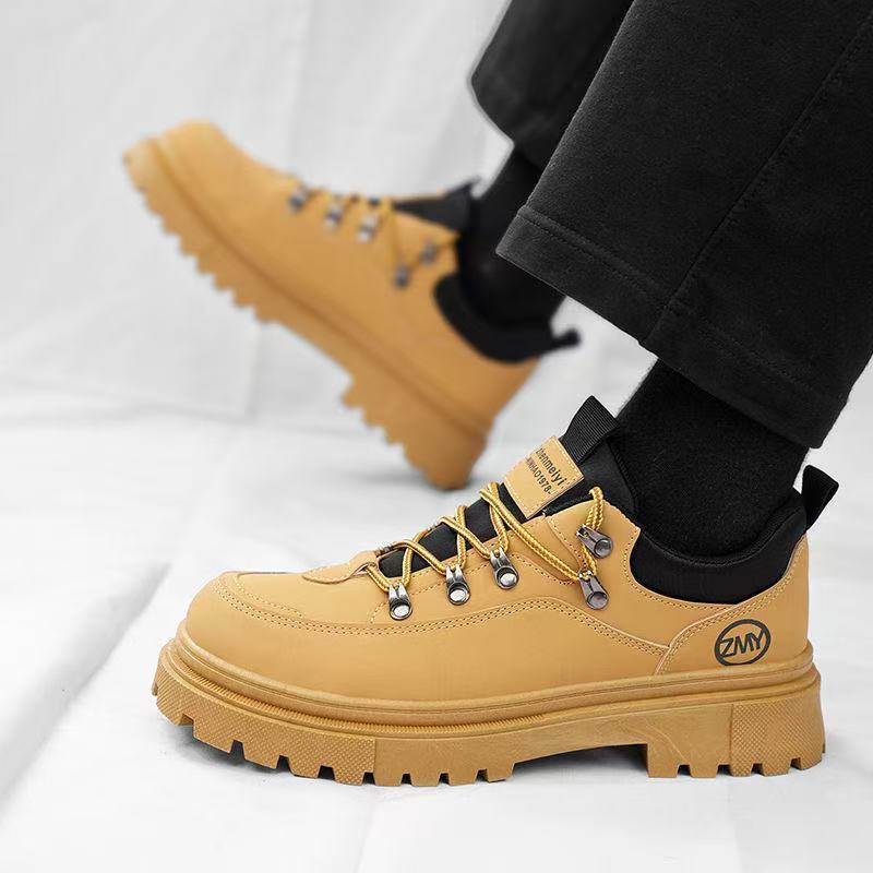 

Черные ретро нескользящие уличные рабочие мужские ботинки осень-зима британские универсальные трендовые ботинки повседневные кожаные ботинки альпинистские ботинки Мартин 44 жёлтый