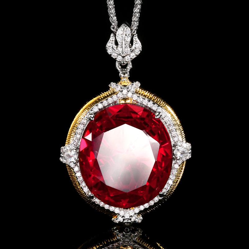 Jewelry Copper Bottom Gold-Plated Simulation Blue Spinel Temperament Retro Pendant Necklace Stone 18 * 20