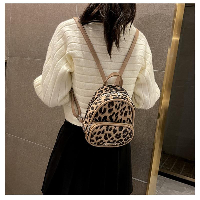 Fashion Leopard Print Backpack Women's New Summer Trend Contrasting Color Backpack Casual High-end Backpack