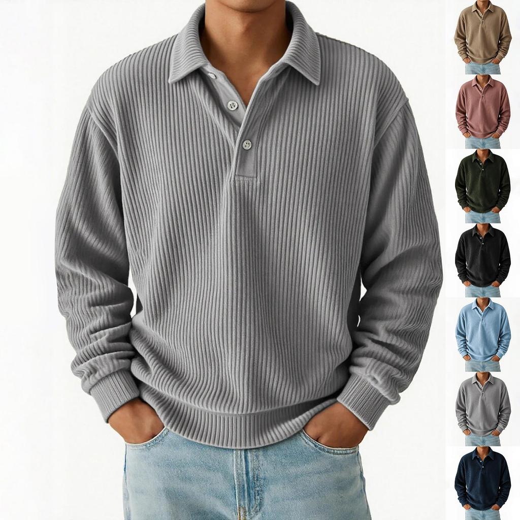 Men's  Casual Outdoor Lapel Corduroy Pullover Long-sleeved Top