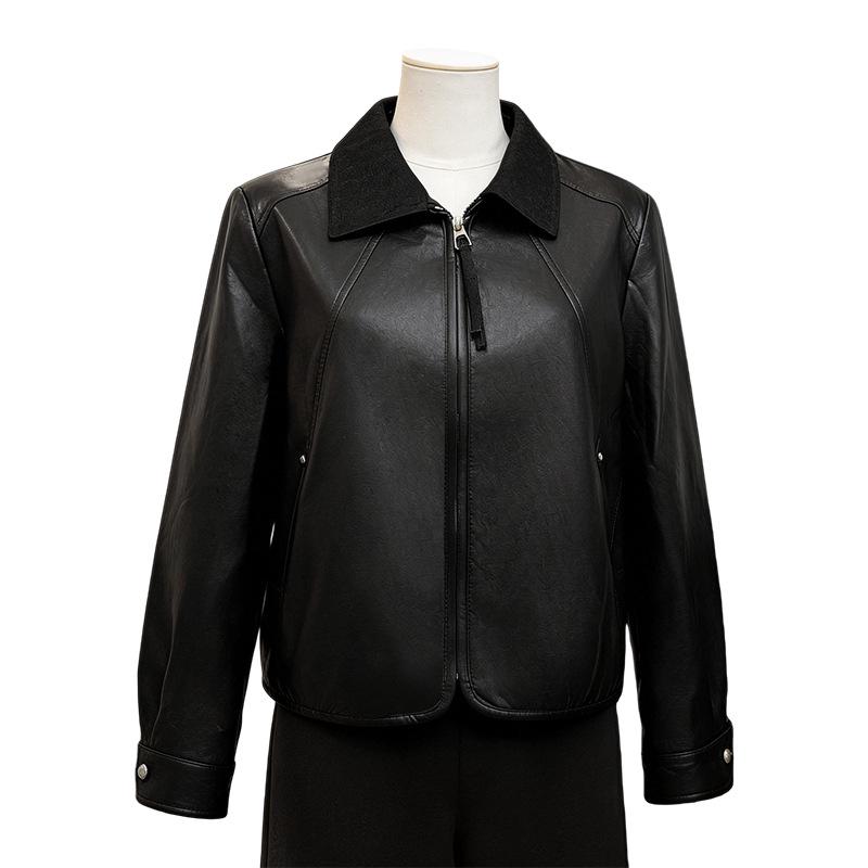 Petite Spring Leather Jacket for Middle-aged & Elderly Women - 2026 Fashion Top for Spring & Autumn