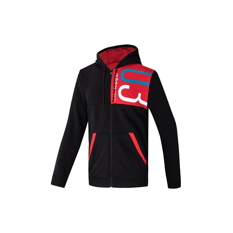 adidas neo logo Printing hooded Casual Sports Jacket Black Men s FQ2100 L