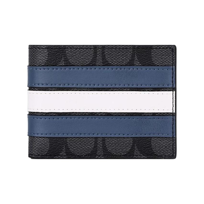 

Coach Billfold Wallet Compact Classic Double C Pattern Slim Men Wallet Black Gray Blue 3004-QBOH0 Basic Set (Bag+Dust Bag)