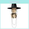 Traditional Korean Style Flat Top Hat With Pearl Chain For Cultural Performances And Themed Parties