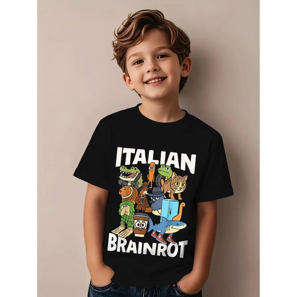 

Italian Brainrot Funny Meme Print Child T-Shirt Kid Tee Shirt Round Neck Surfing Boy Girl Tshirt Summer Short Sleeve 140