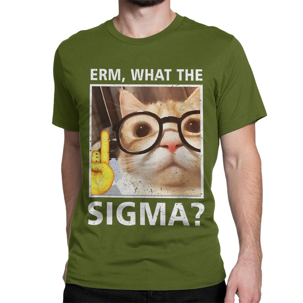Men Women TShirts Erm What The Sigma  100 Cotton Tee Shirt Short Sleeve Funny Meme Cat T Shirt Round Collar Clothing Graphic