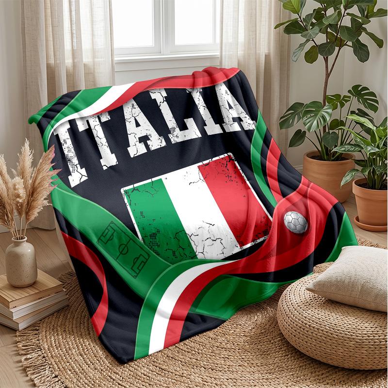 Italy Football Printed Flannel Blanket Skin Friendly Warm Decorative Throw for Indoor Couch Bed Daily Use