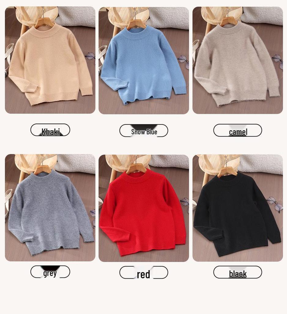 Premium Kids' Solid Color Wool Sweater - Boys' Thick Pullover & Girls' Cashmere Knit Base Layer